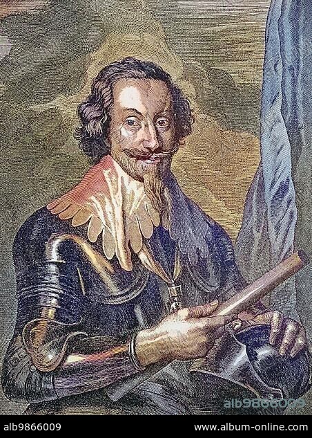 Gottfried Heinrich Graf zu Pappenheim, 8 June 1594, 17 November 1632, was a general in the Thirty Years' War who fought for the Catholic League and the Habsburg Emperor under the supreme command of Wallenstein, who is credited with the invention of the gear pump, Germany, digital improved reproduction of a 19th century original print, Europe.