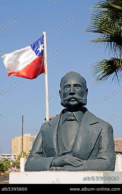 Monument to Coronel Jose Balta, Colonel, Museo Naval, maritime museum, historical museum, Armada, navy, marine museum, shipping, Chilean flag, Iquique, Norte Grande region, Northern Chile, Chile, South America.