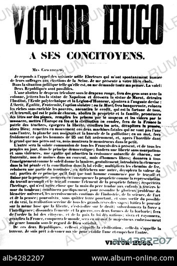Poster for the election of Victor Hugo (1802-1885). 19th century. France.