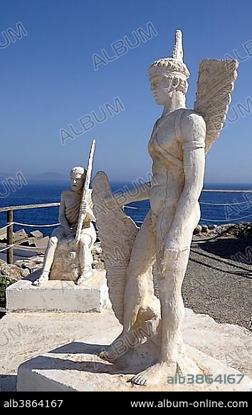 Statues of Icarus and Daedalus, Agia Galini, Crete, Greece, Europe.