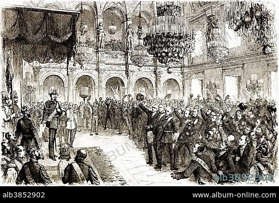 Historical scene, opening of the Reichstag of the North German Confederation on 19 July 1870, France declared war on 19 July 1870, Franco-German War of 1870-1871 between the French Empire and the Kingdom of Prussia.