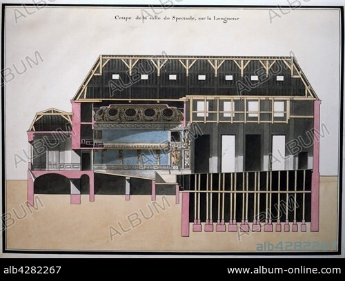 Richard Mique. "The Petit Trianon plan collection". Folio 14: Lengthwise cross section of tthe performance hall . Watercolour on paper. Biblioteca Estense, Modena.