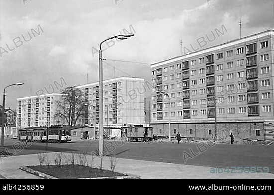 Housing construction, Erste Plattenbauten, 1963, Georgiring, Leipzig, Saxony, GDR, Germany, Europe.