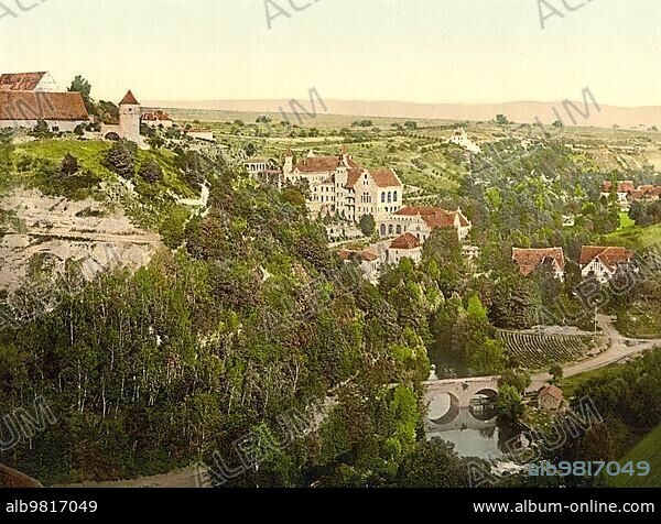 Rothenburg ob der Tauber in Bavaria; Germany; around 1900; Historic; digitally restored reproduction of a photochromic print from the period; Europe.