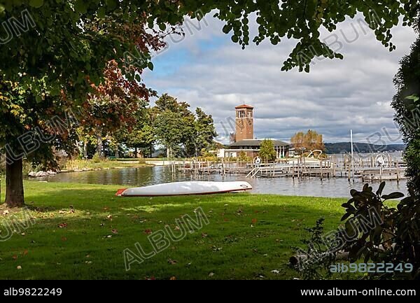 Chautauqua; New York; Miller Bell Tower on Chautauqua Lake in the Chautauqua Institution.