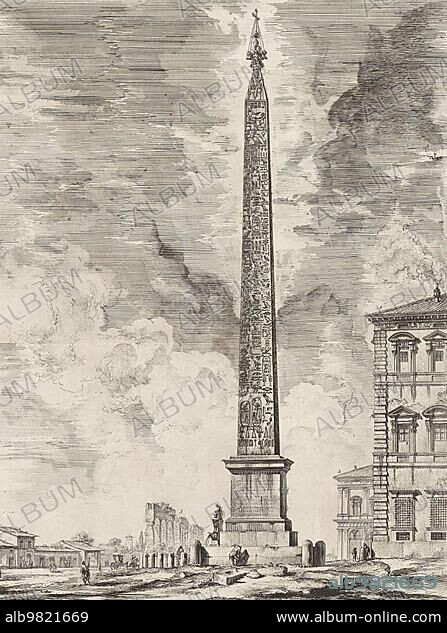 Ancient Rome; The Lateran Obelisk is an Egyptian obelisk in Rome. It is 32; 18 metres high and stands today in the Piazza San Giovanni in Laterano in front of the Lateran Basilica; 1770; Italy; Historic; digitally restored reproduction from an original of the time; Europe.