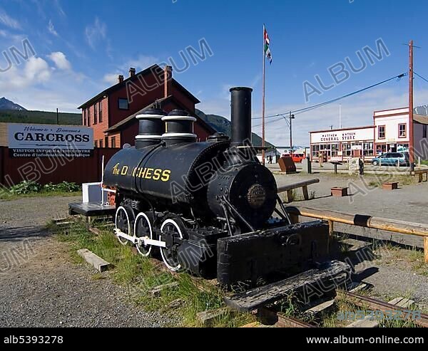 Historic train of the White Pass and Yukon Route, Klondike Gold Rush, Chilkoot Trail, Chilkoot Pass, Yukon Territory, Carcross, Canada, North America.