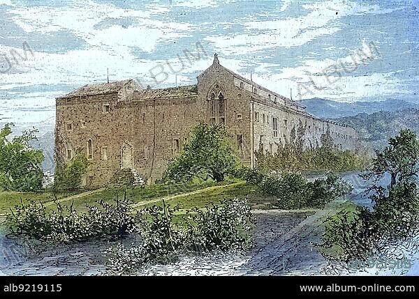 The former monastery of Lacroma, Lokrum, was converted into a castle by Archduke Maximilian of Habsburg, 1869, Croatia, Historic, digitally restored reproduction of a 19th century original, exact original date unknown, Europe.