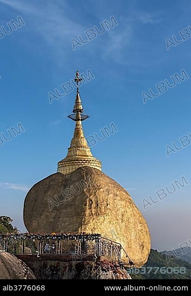 Kyaiktiyo Pagoda, Golden Rock Pagoda on Mount Kyaiktiyo, Burma, Myanmar, Asia.