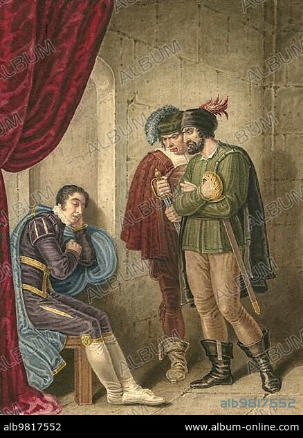 King Richard III; Clarence and the Two Assassins; painting by J. Coghlan; Historic; digitally restored reproduction from a 19th century original.