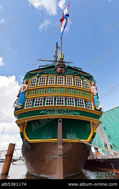 Museum ship, VOC Amsterdam, replica of the cargo ship from 1740, Amsterdam, Holland, Netherlands, Europe.