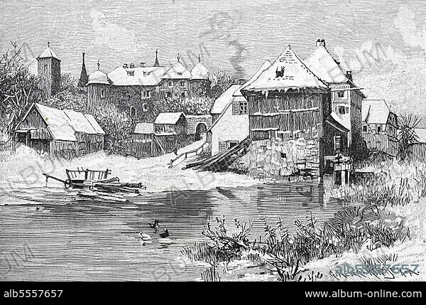 Das Schloss von Aufseß, Aufseß, 1890, Landkreis Bayreuth, Franken, Bayern, Deutschland, Historisch, digital restaurierte Reproduktion einer Originalvorlage aus dem 19. Jahrhundert.