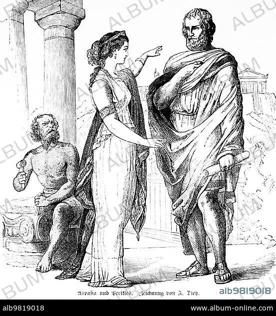 Aspasia and Pericles; Athens; ancient Greece; portrait; love; feeling; friendship; admiration; life companions; important woman; year 445 B.Cht. History; historical illustration 1894.