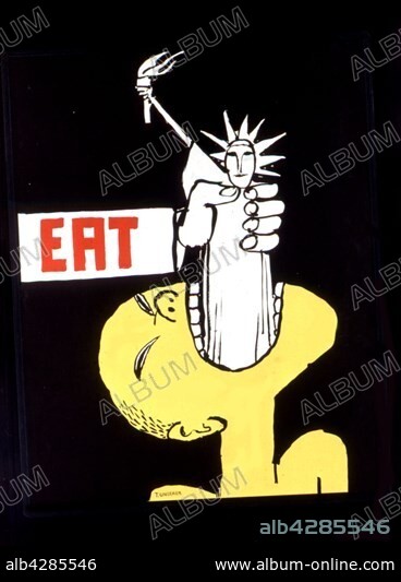 Poster by Tomi Ungerer, 'Eat' (a man eating the Statue of Liberty. Allusion to the Vietnam War ?). 1967. United States. Washington. Library of Congress.