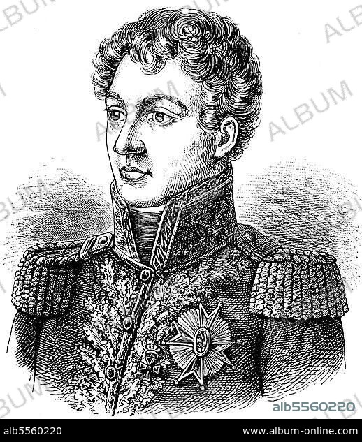 Geraud Christophe Michel Duroc, duc de Frioul, Geraud Christophe de Michel, chevalier du Roc, 25. Oktober 1772, 23. Mai 1813, war ein französischer Général de division und Diplomat, Historisch, digital restaurierte Reproduktion einer Originalvorlage aus dem 19. Jahrhundert.