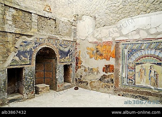Casa di Nettuno e Anfitrite, House of Neptune and Amphitrite, archaeological site, Herculaneum, Ercolano, Naples, Campania, Italy, Europe.