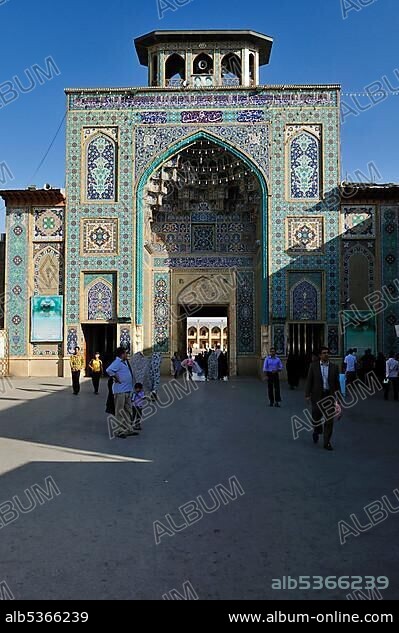 Entrance portal of Shah Cheragh Mausoleum, Shiraz, Fars, Iran, Persia, Asia.