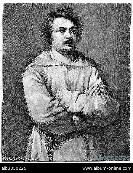 Historical print from the 19th century, portrait of Honoré de Balzac, 1799 - 1850, a French writer.