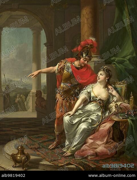 Antony and Cleopatra; Pharaoh Cleopatra VII born 69 BC; died 12 August 30 BC; ruled Egypt as the last queen of the Macedonian-Greek dynasty of the Ptolemies from 51 BC to 30 BC; Marcus Antonius; was a Roman politician and general; Painting by Johann Heinrich Tischbein (1722-1789); Historical; digitally restored reproduction from an original of the period.