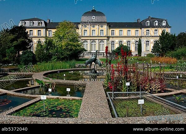 Castle Clemensruh (Poppelsdorf Castle) and crane fountain in the Botanical Garden Bonn.