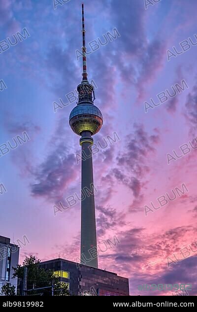 Beautiful sunset sky at the TV tower in Berlin.