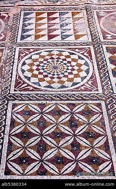 Ancient mosaics, Roman Villa Silini, Villa Sileen, Leptis Magna Libya.