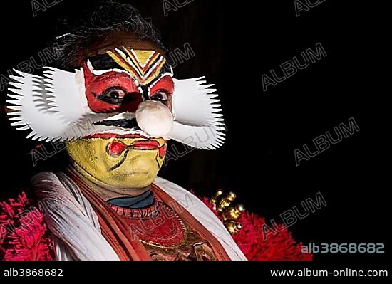 Katakali artist posing dressed up as Virabhatra, Varkala, Kerala, India, Asia.