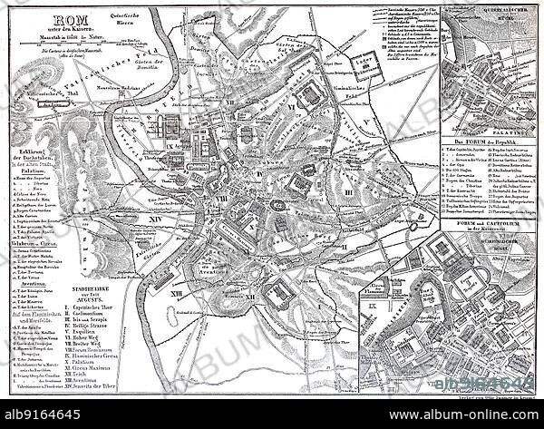 City map of Rome from the time of the Roman Emperors, Emperor Augustus, Italy, Historical, digitally restored reproduction of an original from the 19th century, exact original date not known, Europe.
