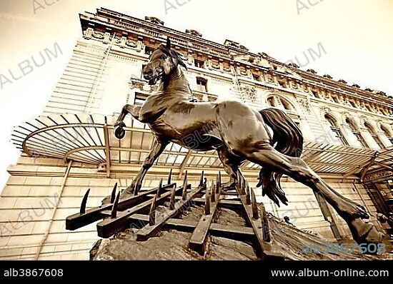 Sculpture Cheval à la herse, horse on the harrow, by Pierre-Louis Rouillard, 1877, Musée d'Orsay, Paris, Ile-de-France, France, Europe.