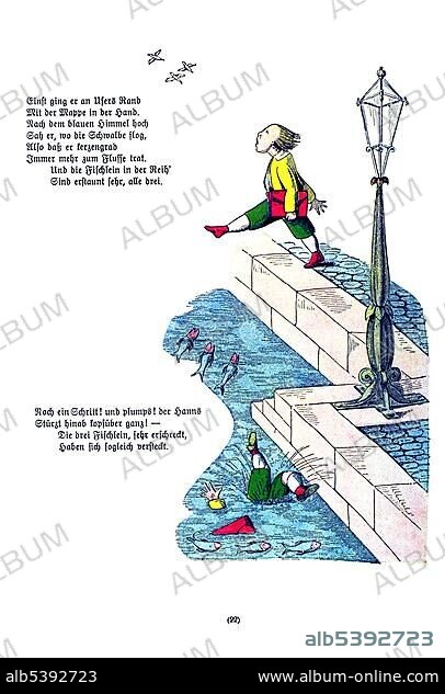 Book illustration, Die Geschichte vom Hanns Guck-in-die-Luft, The Story of Hans Look-in-the-Air, Der Struwwelpeter, Shaggy Peter, Dr. Heinrich Hoffmann, 1876.
