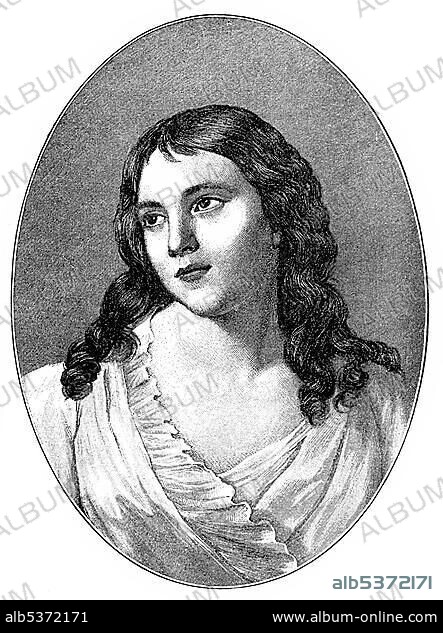 Historical print, portrait of Karoline Christiane or Nanette Schiller, 1777 - 1796, a sister of Friedrich von Schiller, from the Bildatlas zur Geschichte der Deutschen Nationalliteratur, Illustrated Atlas of the History of German National Literature by Gustav Koennecke, 1887.