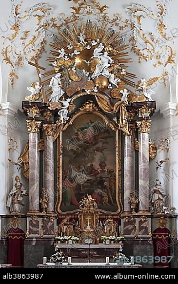 High altar in the late Baroque monastery church, Schäftlarn, Upper Bavaria, Germany, Europe.