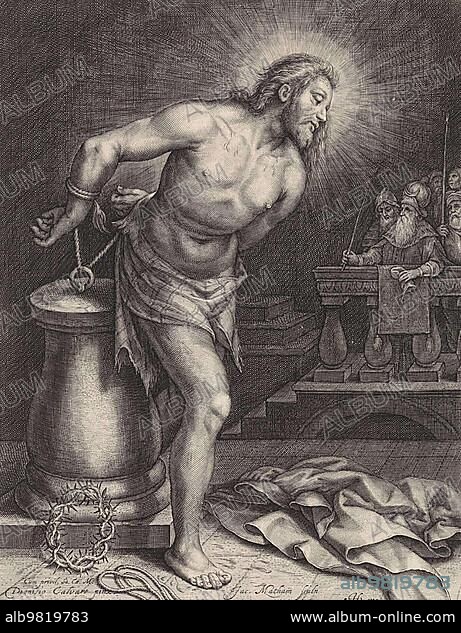 Torture; Christ at the Scourging Stake; Historical; digitally restored reproduction from a 19th century original.