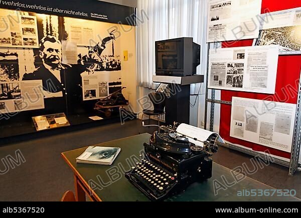 Memorial for Nazi victims, Remington Noiseless typewriter of the Gestapo, Duesseldorf, North Rhine-Westphalia, Germany, Europe.