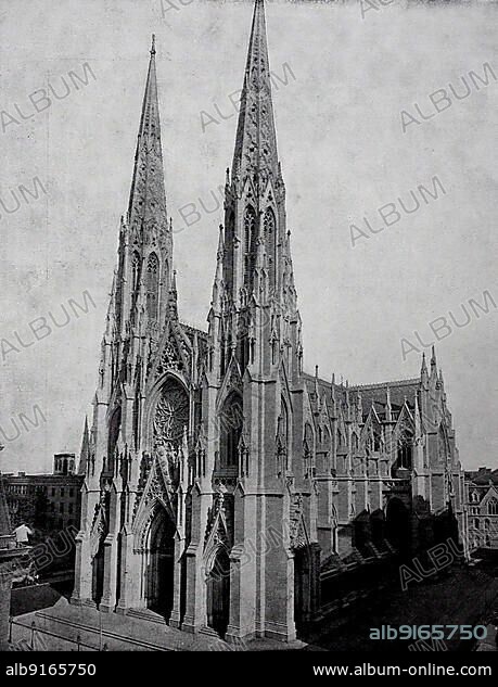 St. Patricks Cathedral on Fifth Avenue in New York, ca 1880, America, Historic, digitally restored reproduction of a 19th century photographic original.