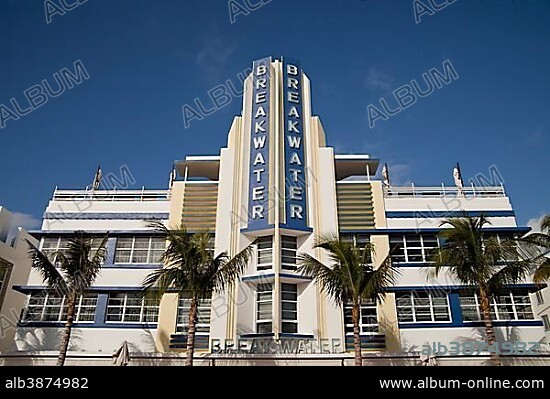 Breakwater Art Deco hotel on famous Ocean Drive in South Beach, Miami Beach, Florida, USA, North America.