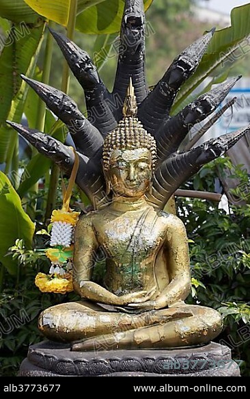 Naga Buddha statue with snakes, New Territories, Hong Kong, China, Asia.
