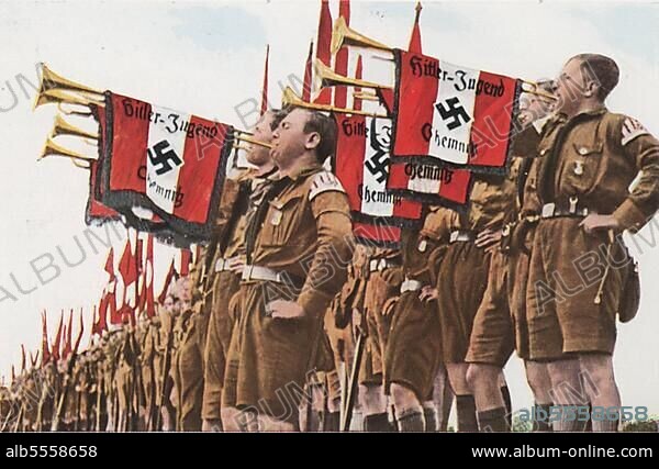 Adolf Hitler (* 20 April 1889 in Braunau am Inn) († 30 April 1945 Berlin), Leader of the Nazi Party, Reich Chancellor from 1933, also self-appointed "Fuehrer" and head of state of Germany.