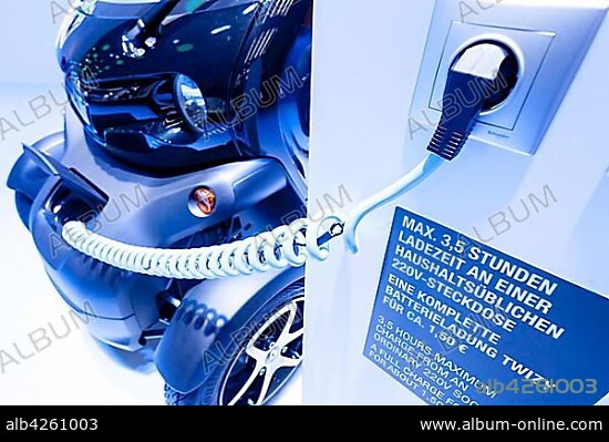 Electric car charging with a charging cable, Renault Twizy, 65th International Motor Show IAA 2013, Frankfurt am Main, Hesse, Germany, Europe.