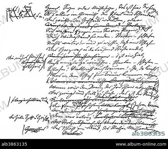 Historical manuscript, Shakespeare translation of Hamlet's "to be or not to be", by August Wilhelm von Schlegel, 1767-1845, German literary critic, translator, writer, Indologist and philosopher, from Bildatlas zur Geschichte der Deutschen Nationalliteratur by Gustav Koennecke, picture atlas, 1887.