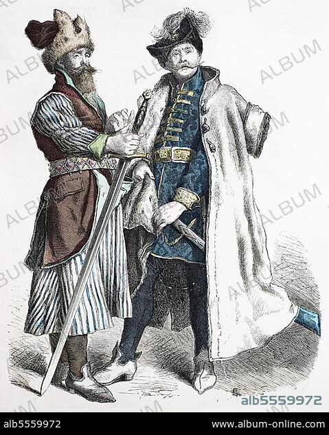 Folk traditional costume, clothing, history of costumes, distinguished Russian and Polish nobleman, 16th century, Poland, Historical, digitally restored reproduction of a 19th century original, Europe.
