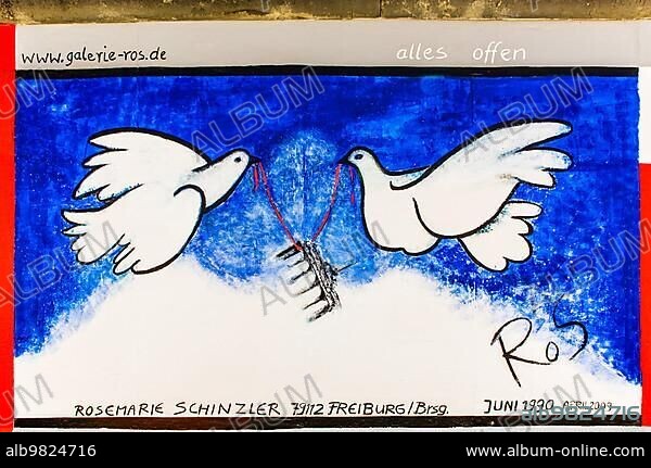 The pigeons by artist Rosemarie Schnitzler; renovation of the East Side Gallery; Berlin Wall.