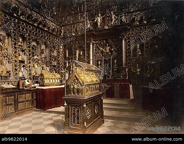 The Treasury; The Golden Chamber; of St Ursula's in Cologne; North Rhine-Westphalia; Historic; digitally enhanced reproduction of a photochrome print from 1898.