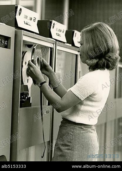 Tape storage device, tape drive, IBM 360 mainframe computer, Technische Hochschule (today Technical University), historical photograph around 1966, Munich, Upper Bavaria, Bavaria, Germany, Europe.