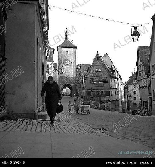 Old town with half-timbered houses approx. 1945 to 1955, Rothenburg ob der Tauber, Germany, Europe.