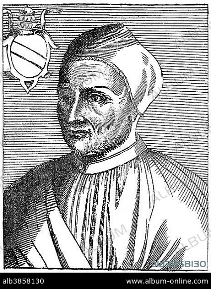 Pope Eugene IV or Eugenius IV, 1383-1447, born Gabriele Condulmer, Pope from 1431 to 1447, Eugen IV, historical illustration.