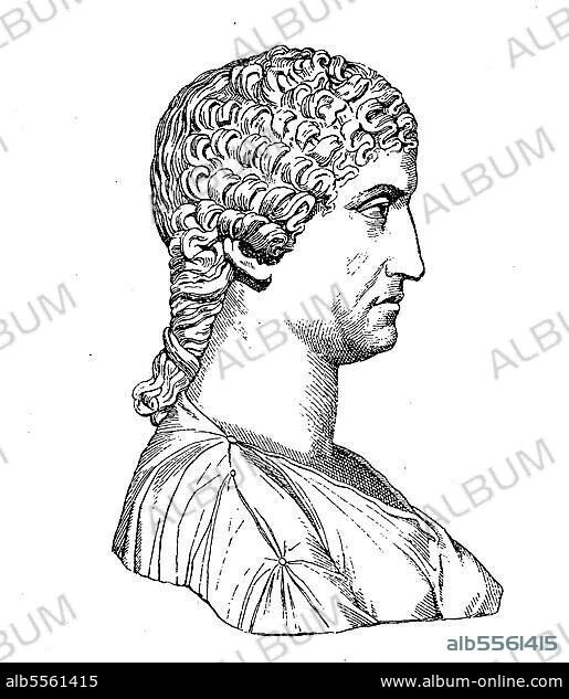 Agrippina die Jüngere, Agrippina minor, war eine Tochter des Germanicus und der älteren Agrippina. Sie war die Mutter Neros und Frau des Kaisers Claudius, Historisch, digitale Reproduktion einer Originalvorlage aus dem 19. Jahrhundert.