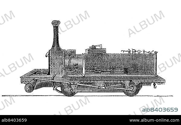 Fell locomotive, a type of locomotive in which two additional friction wheels acting horizontally on a centre rail increase the transmissible tractive force, 1868, France, Historic, digitally restored reproduction of an original 19th century model, exact original date unknown, Europe.