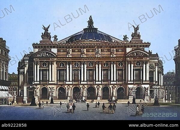 Paris, Opera, Academie nationale de Musique, Academy of Music, France, Historical copperplate, ca 1890, Europe.