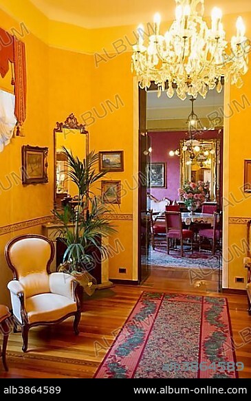 Living room of an Art Nouveau villa, Villa Elisa Bordighera, Imperia, Riviera dei Fiori, Liguria, Italy, Europe.